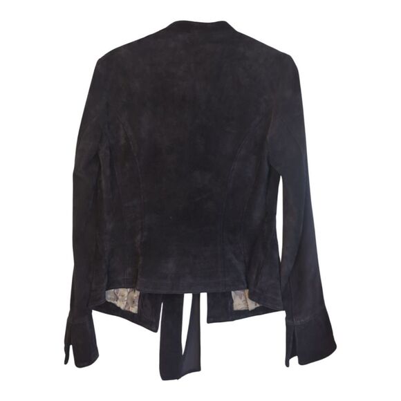 DANIER Plum Genuine Suede Leather Front Tie Pleated Jacket Size S - Picture 9 of 17